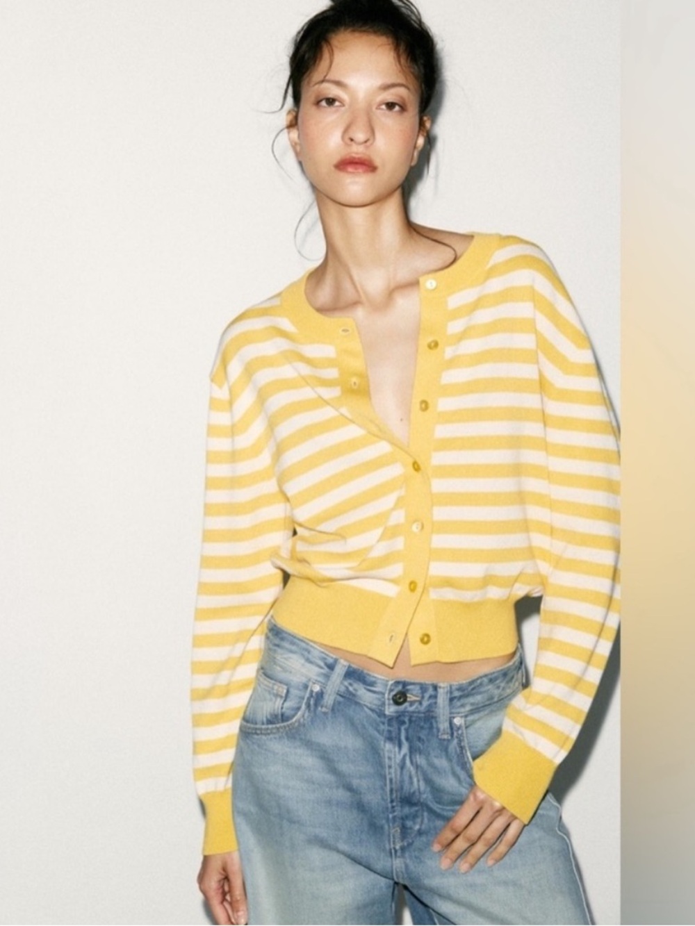 Zara Striped Yellow and White Cardigan Sweater